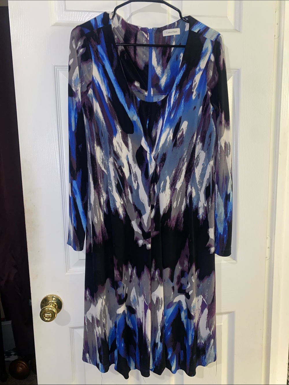 Calvin Klein Black, Blue & Purple Abstract Draped Dress